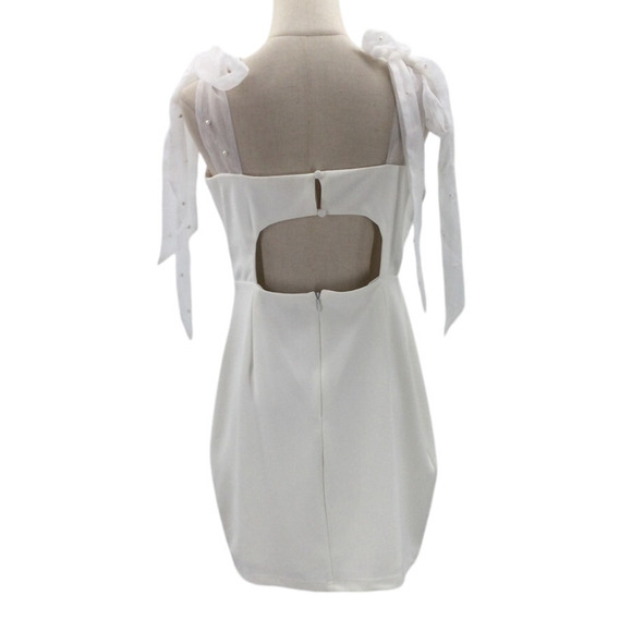 LULU'S XS Beaming Perfection White Pearl Organza Tie-Strap Mini Dress NEW 0B14 - Picture 3 of 9